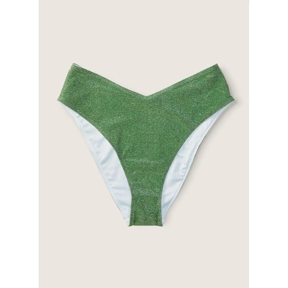 Victoria’s Secret Shimmer High‑Waist Cheeky Bikini Bottom Green Large